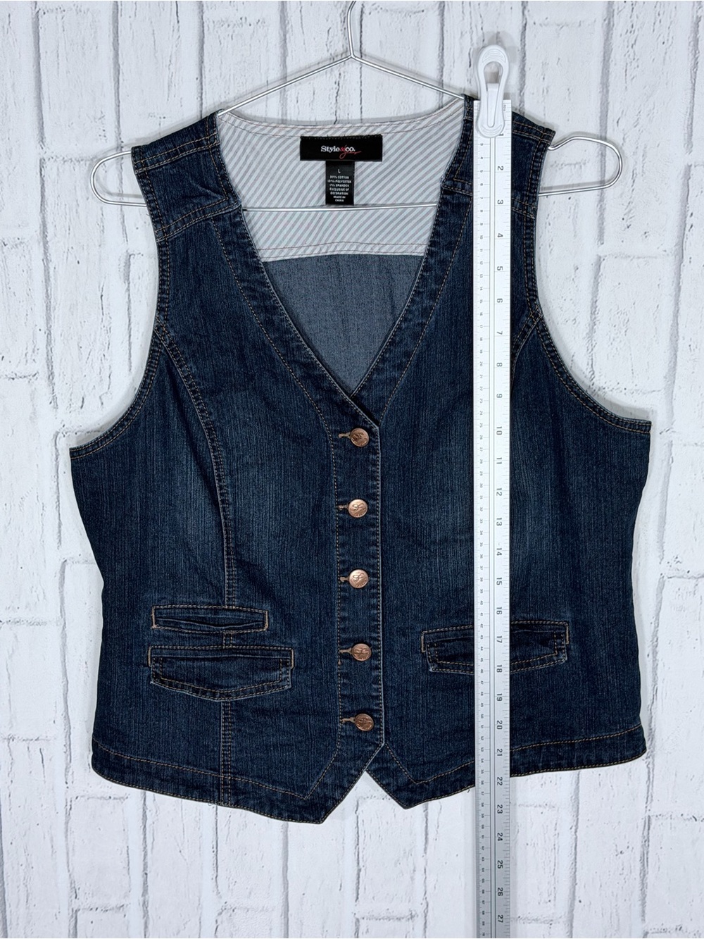👖 Style & Co. Dark Wash Stretch Denim Vest Size Large Western Y2K - Picture 4 of 7
